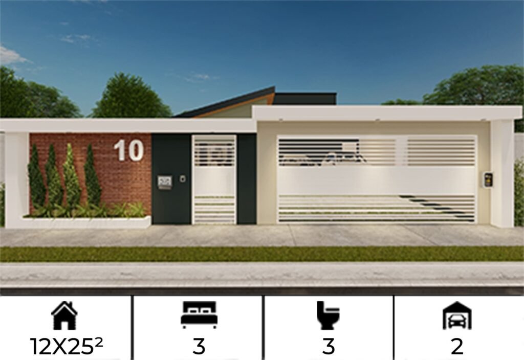 Planta de Casa Térrea 12x25m 3 quartos c/ suíte