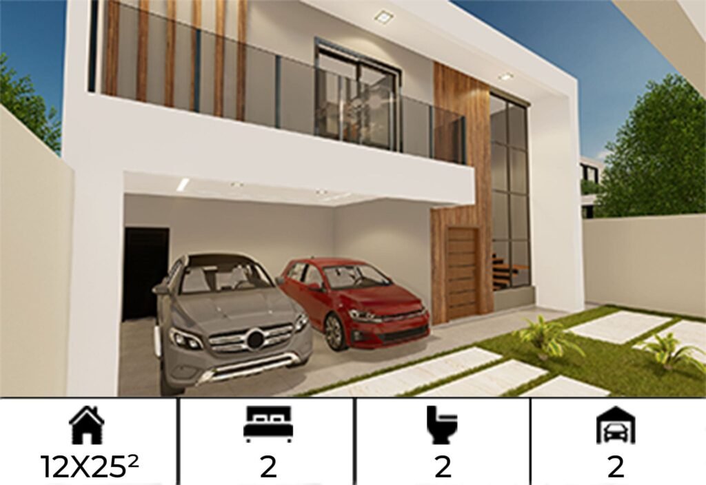 Planta de Casa Sobrado 12x25m 2 quartos