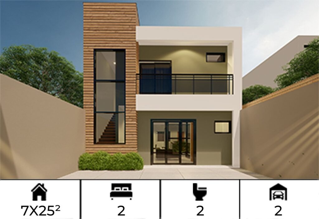 Planta de Casa Sobrado 7x25m 2 quartos