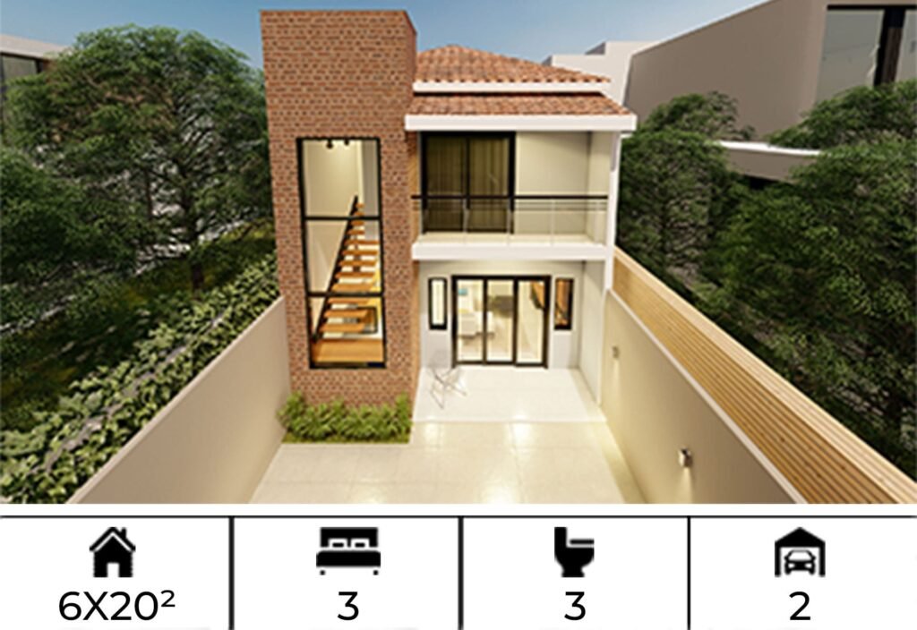 Planta de Casa Sobrado 6x20m 3 quartos c/ suíte