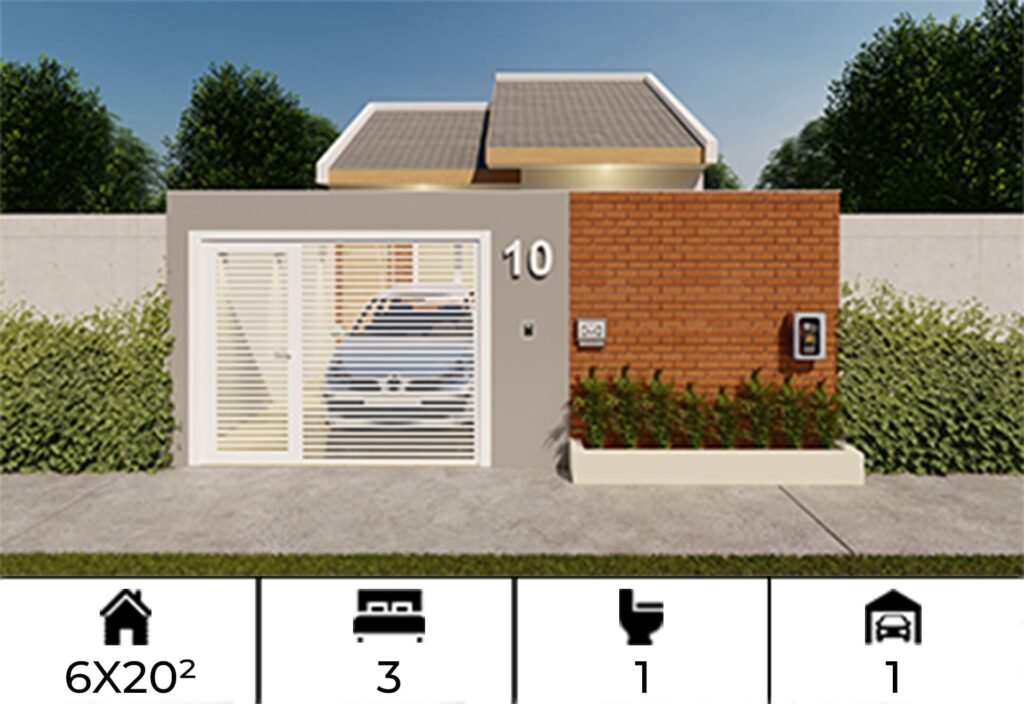 Planta de Casa Térrea 6x20m 3 quartos